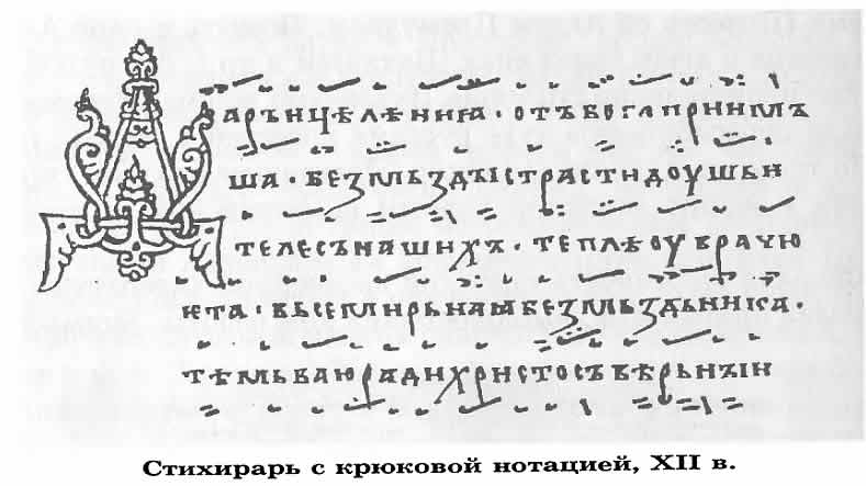 Стихирарь с крюковой нотацией, XII в.